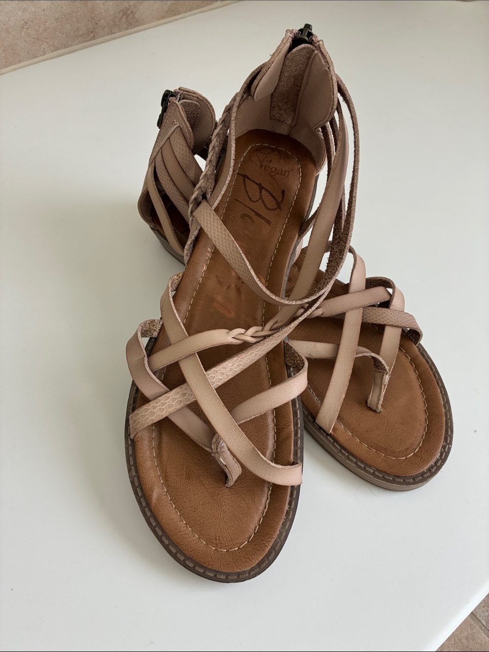 Blowfish Braided Strappy Tan Sandals